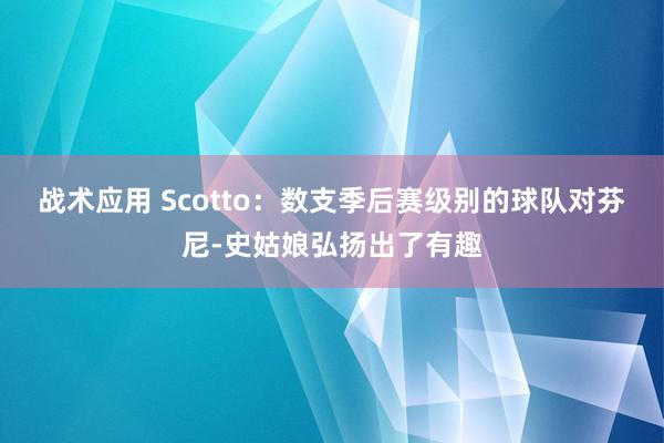 战术应用 Scotto：数支季后赛级别的球队对芬尼-史姑娘弘扬出了有趣