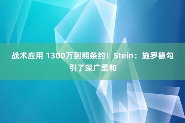 战术应用 1300万到期条约！Stein：施罗德勾引了深广柔和