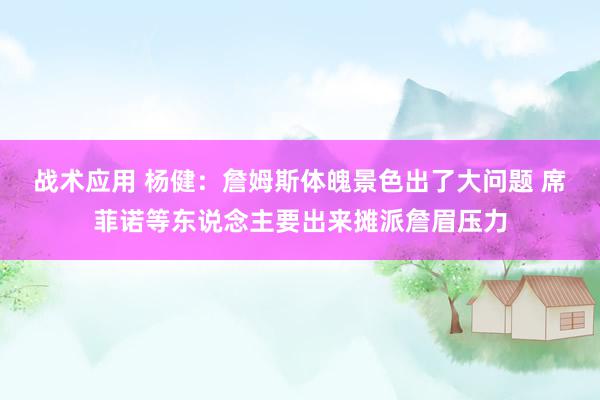 战术应用 杨健：詹姆斯体魄景色出了大问题 席菲诺等东说念主要出来摊派詹眉压力