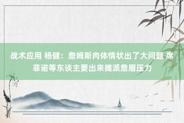 战术应用 杨健：詹姆斯肉体情状出了大问题 席菲诺等东谈主要出来摊派詹眉压力